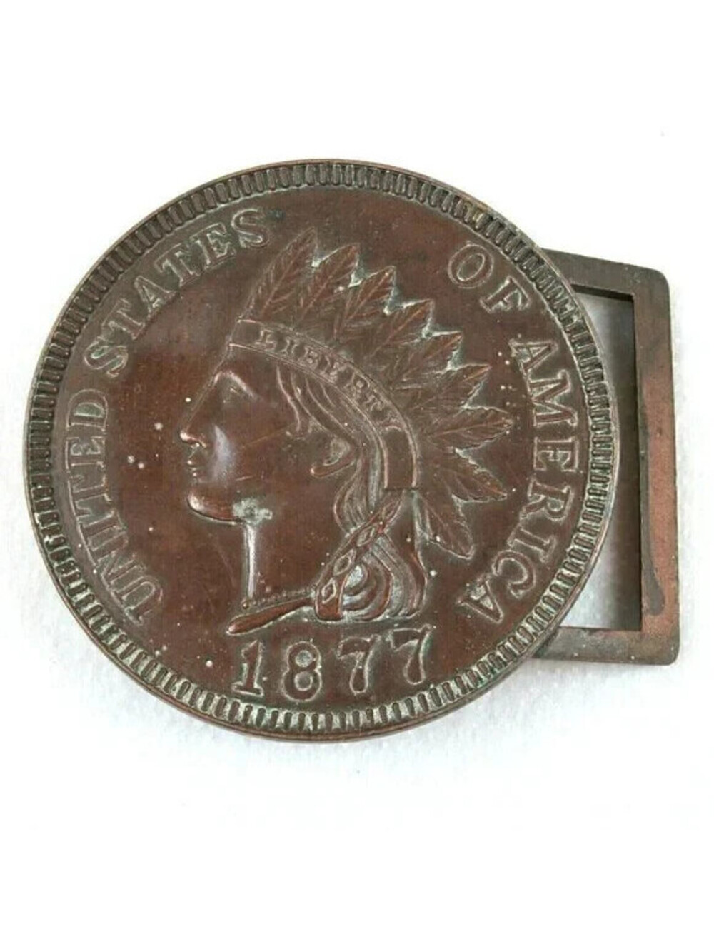 Vintage 1877 Indian Head Penny Belt Buckle United States of America 3" Metal